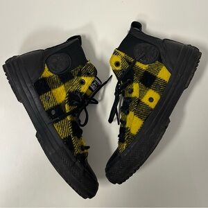 CONVERSE X WOOLRICH CTAS women's black yellow plaid chelsee high top boots, 10US
